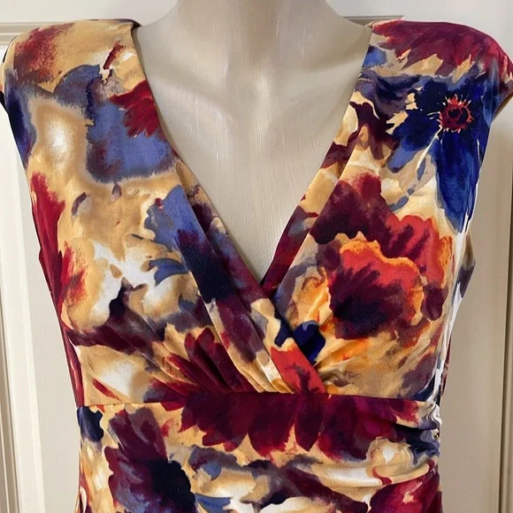Ralph Lauren Colorful print  faux wrap ruched side dress, 10 petite - Picture 2 of 6